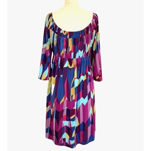 Muse Y2K Dress Multicolor Mod Babydoll Stretchy Wide Kimono Sleeves Boho Size 6 - Picture 4 of 8
